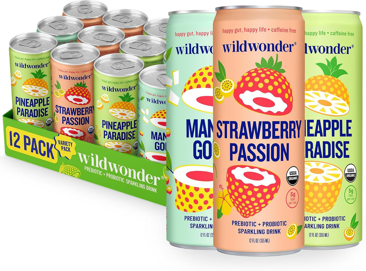 wildwonder Tropical Vibes Variety Sparkling Probiotic Drink, 12 Pack