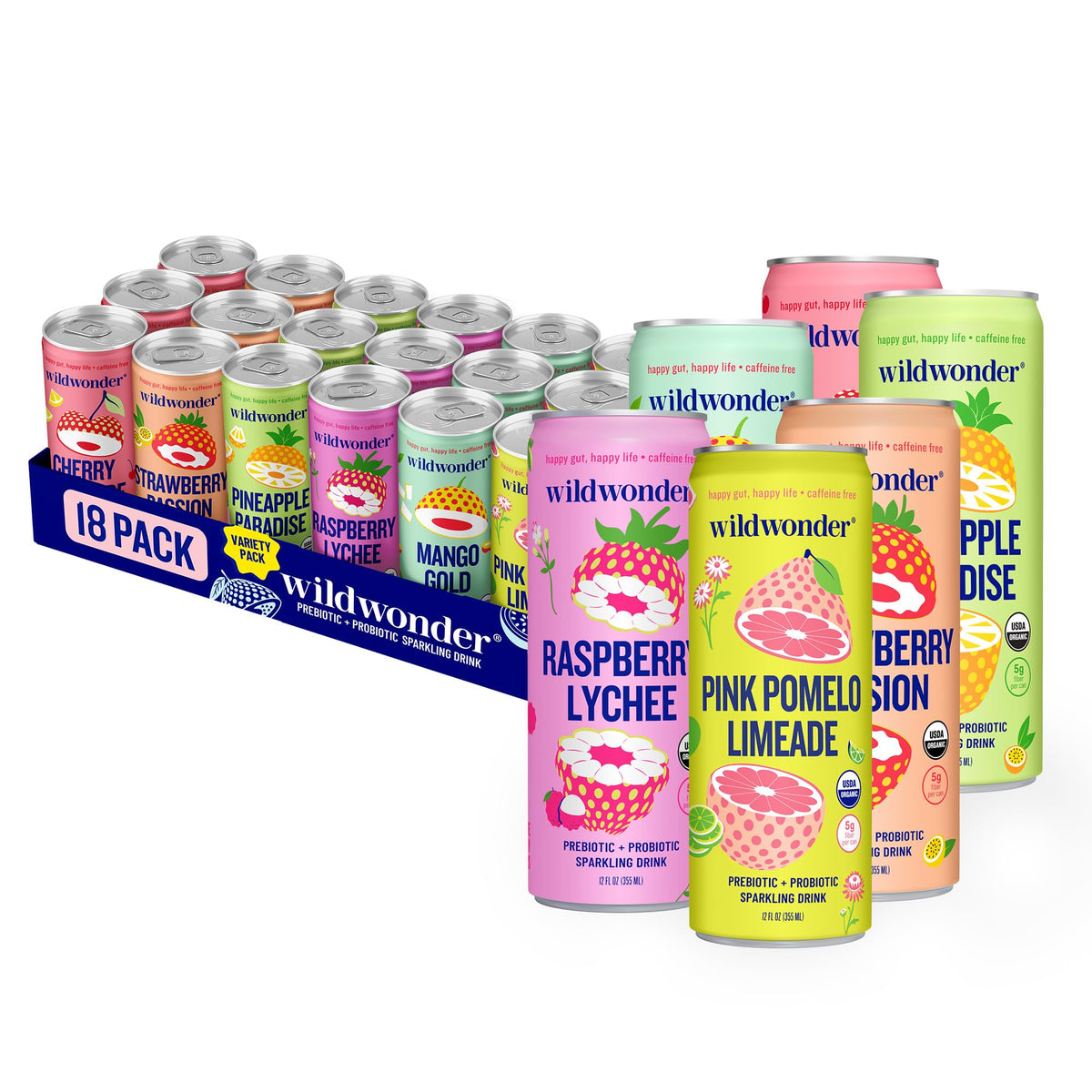 wildwonder Tropical Vibes Variety Sparkling Probiotic Drink, 12 Pack