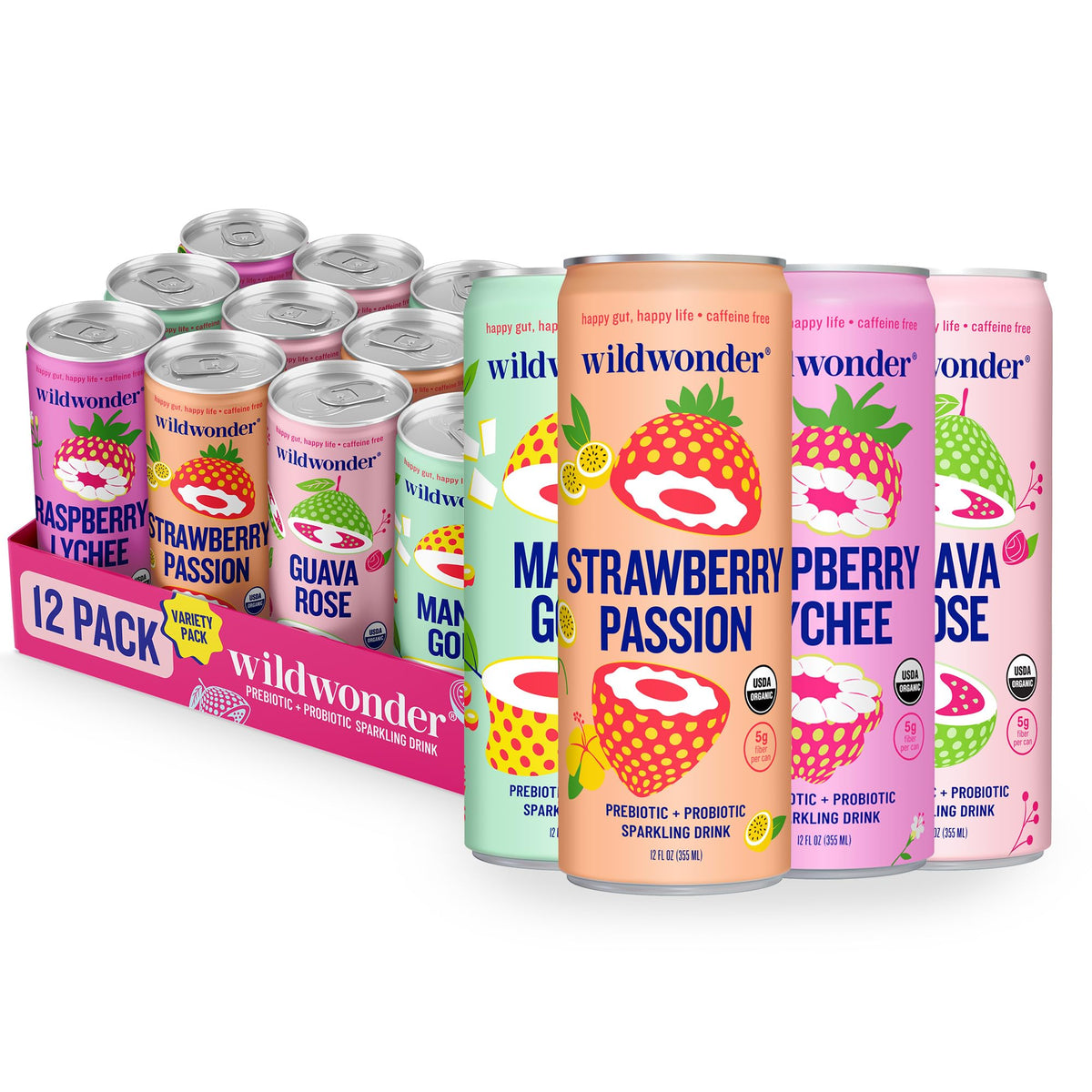wildwonder Tropical Vibes Variety Sparkling Probiotic Drink, 12 Pack